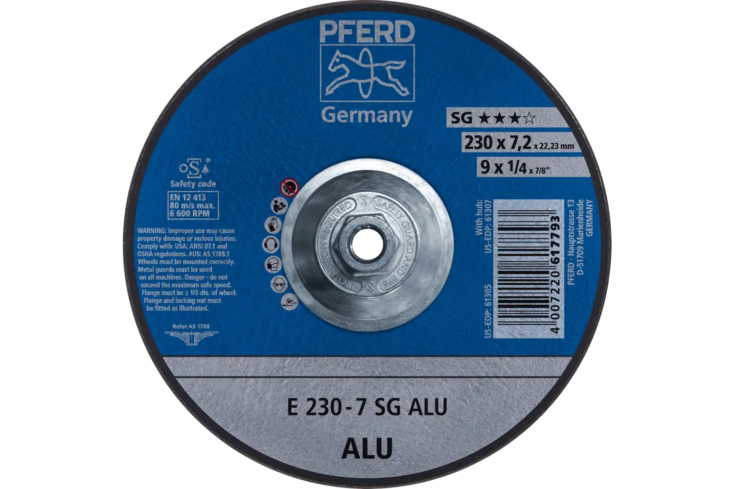 Picture of Pferd Grinding Wheel, 9" X 1/4 X 5/8-11, Sg Alu, T27, Aluminum Oxide, Silicon Carbide